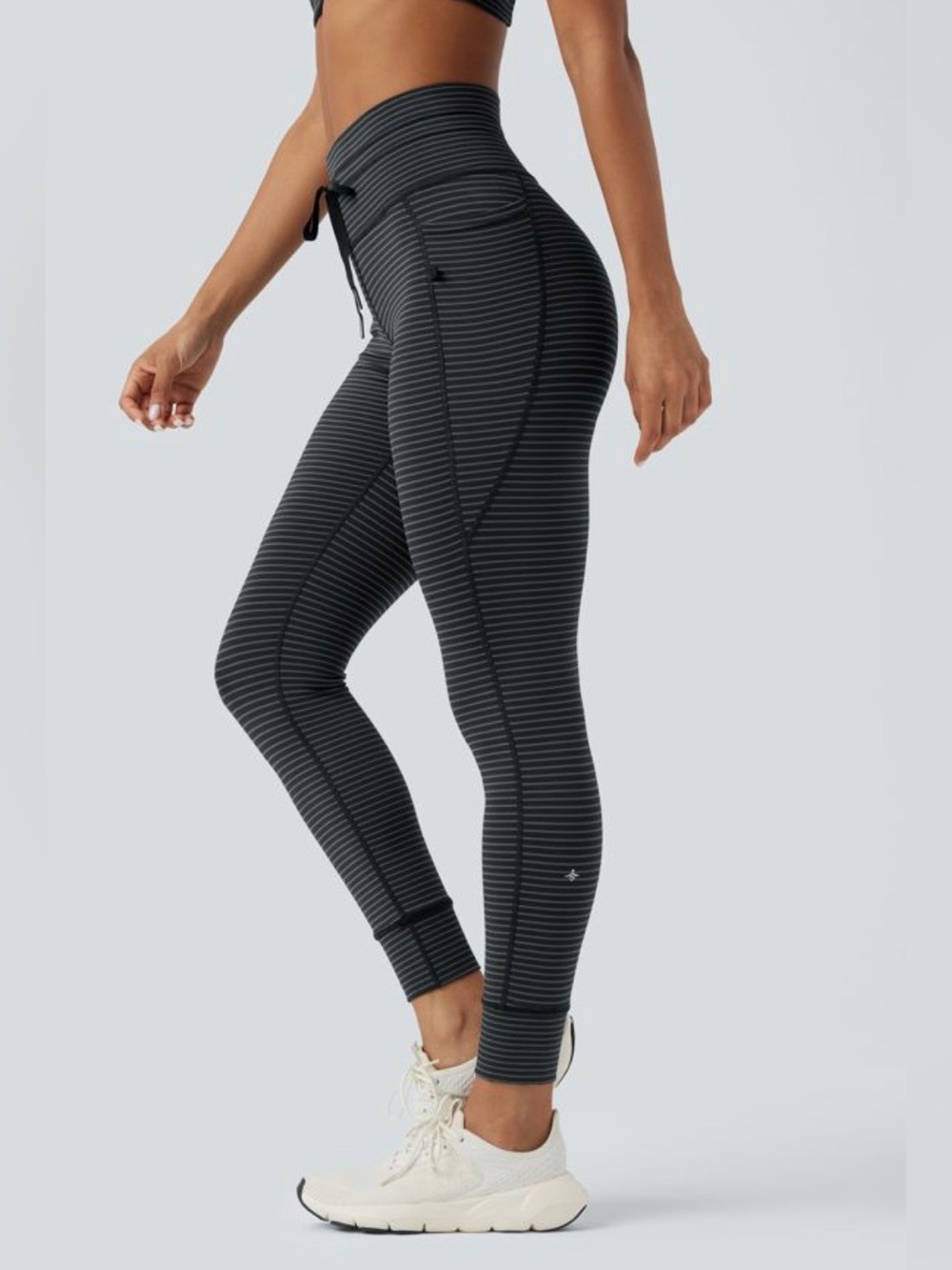 Halara High Waisted Drawstring Striped Yoga Leggings with Pockets Size Medium